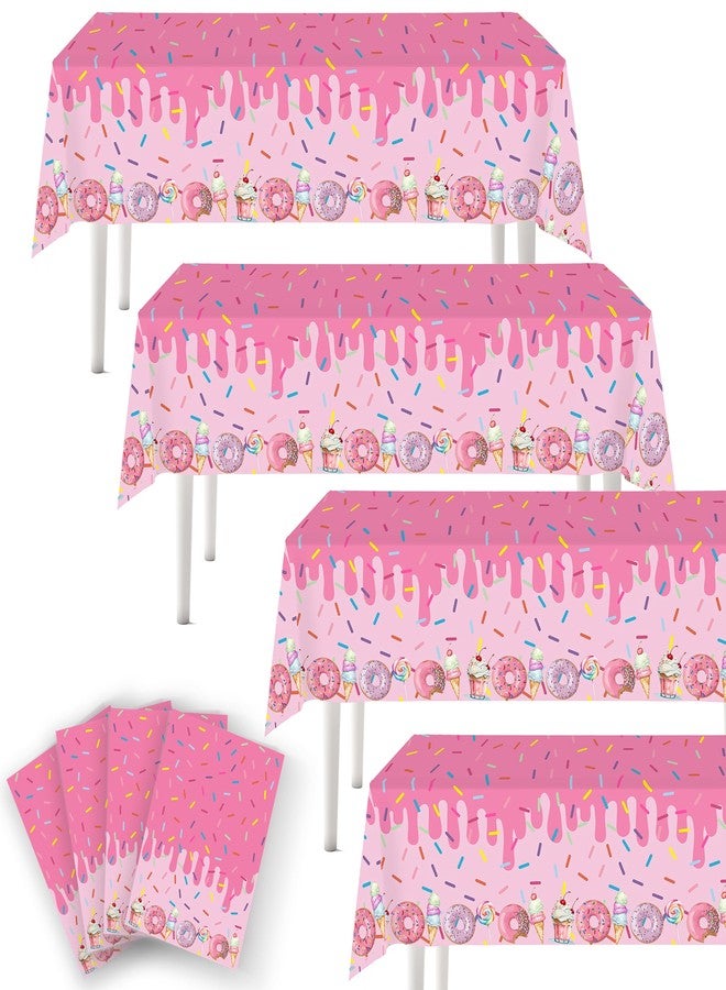 BEOXAGAR 4Pcs Pink Donut Ice Cream Tablecloth Party Decorations for Baby Girl Sweet One Dessert Time Party Supplies, Ideal for Girl Birthday Parties, Baby Showers, Birthday Donut Themed Decorations - Image 1